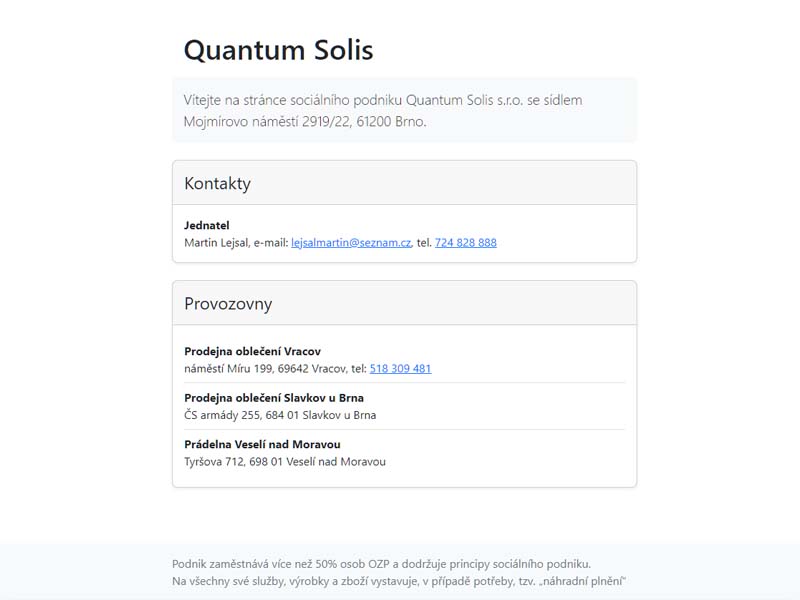 Quantum Solis - sociální podnik  2022